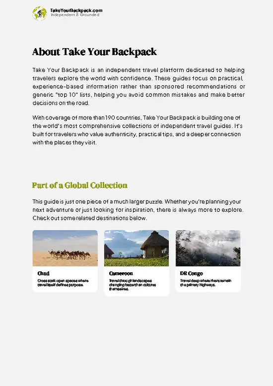 example page 1 from our offline Travel Guide for Central African Republic